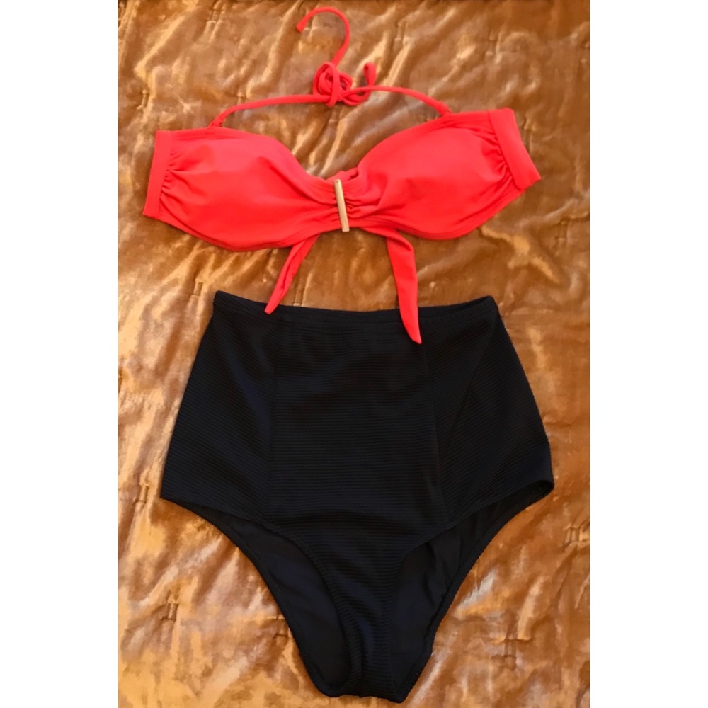 Vintage circa 2012, Gap Orange and Gold Bandeau/Halter Bikini Top, Size Medium